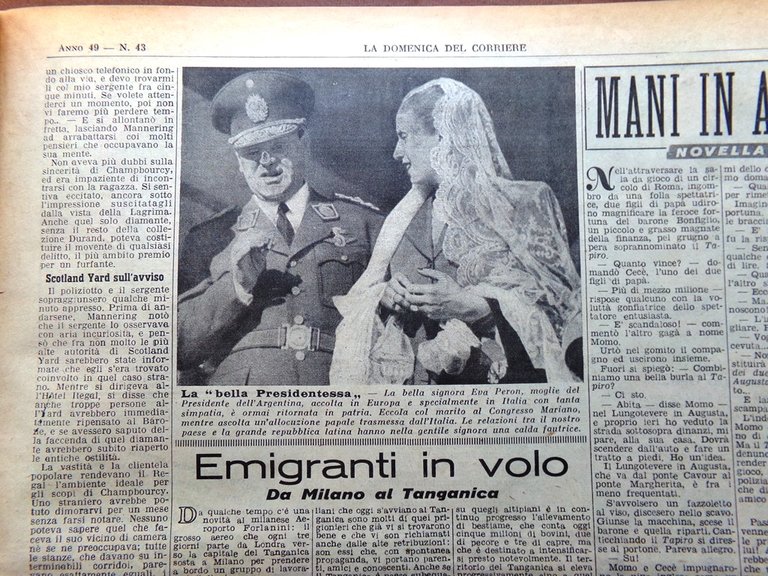 La Domenica del Corriere 26 Ottobre 1947 Eva Peron Ghiaccio …
