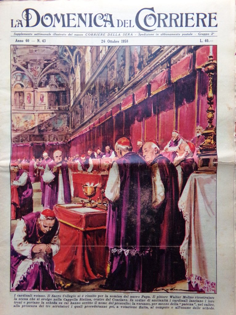 La Domenica del Corriere 26 Ottobre 1958 Papi Beltrame Conclave …