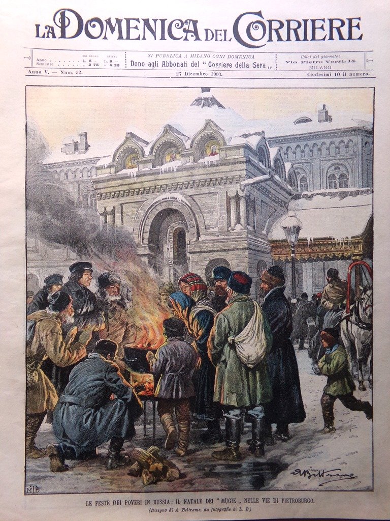 La Domenica del Corriere 27 Dicembre 1903 Natale Russia Mugik …