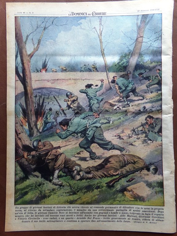La Domenica del Corriere 27 Febbraio 1944 WW2 Bombe Montecassino …
