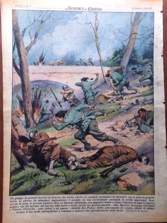 La Domenica del Corriere 27 Febbraio 1944 WW2 Bombe Montecassino …