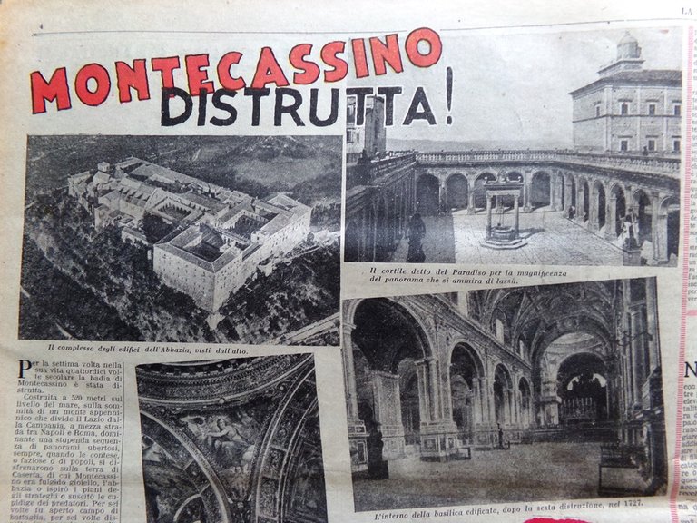 La Domenica del Corriere 27 Febbraio 1944 WW2 Bombe Montecassino …