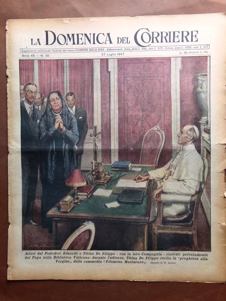 La Domenica del Corriere 27 Luglio 1947 De Filippo Funerali …
