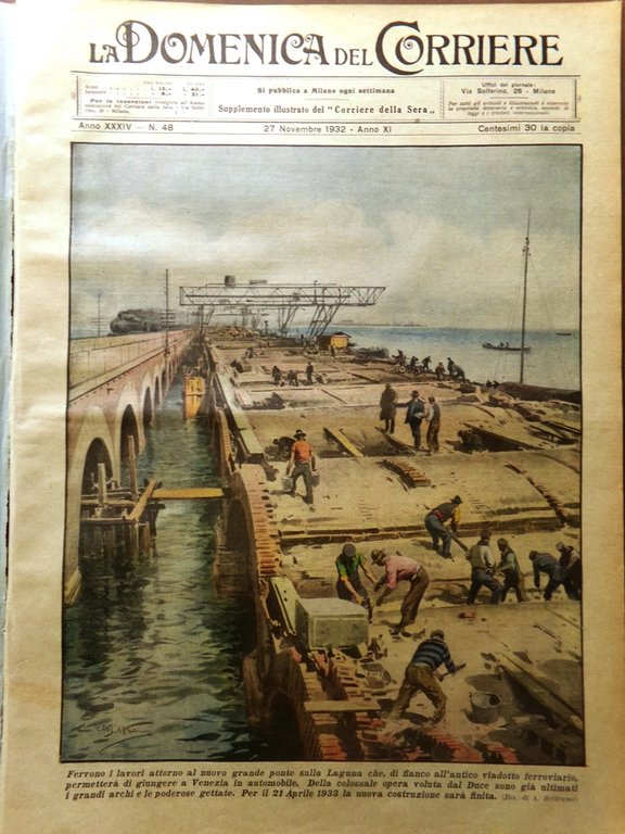 La Domenica del Corriere 27 Novembre 1932 Ponte sulla Laguna … | Immagine Gallery 1