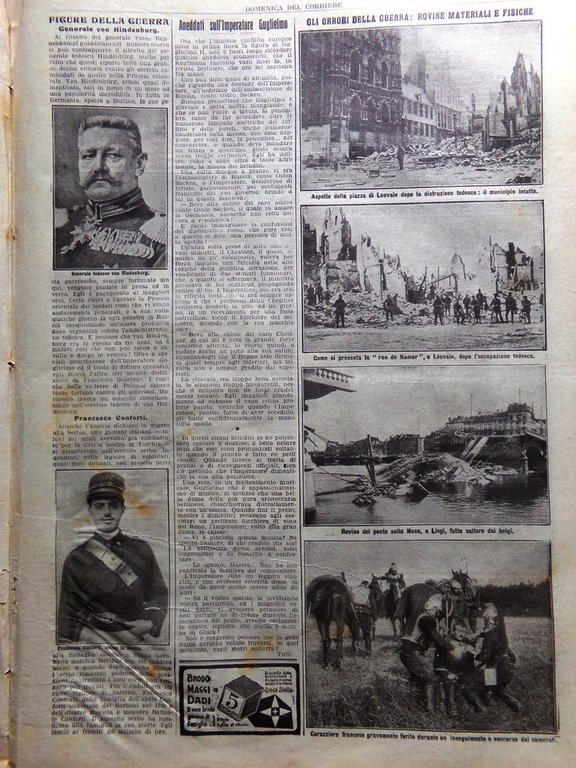 La Domenica del Corriere 27 Settembre 1914 WW1 Papa Liegi …