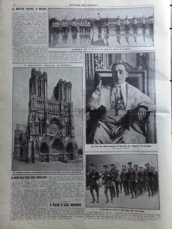 La Domenica del Corriere 27 Settembre 1914 WW1 Papa Liegi …