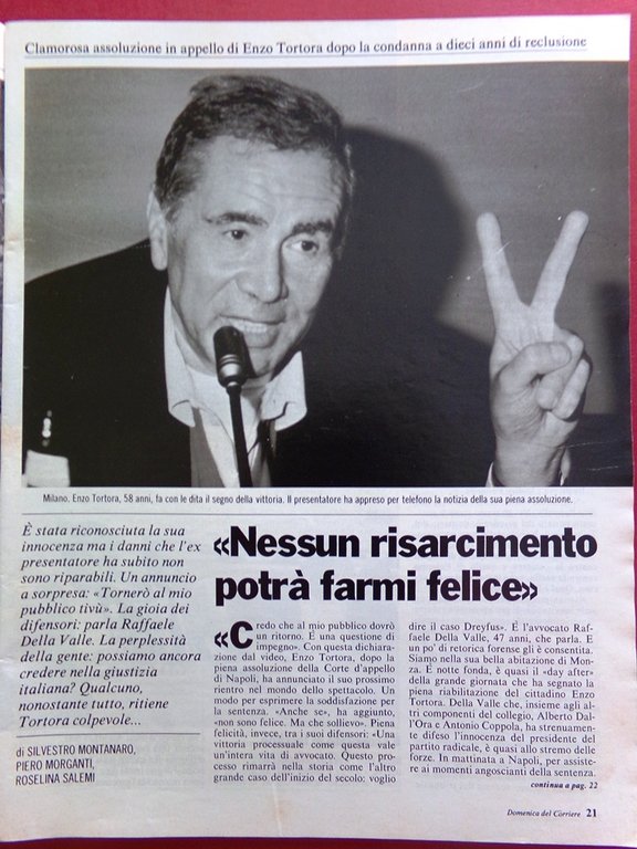 La Domenica del Corriere 27 Settembre 1986 Assoluzione Tortora Chiari …