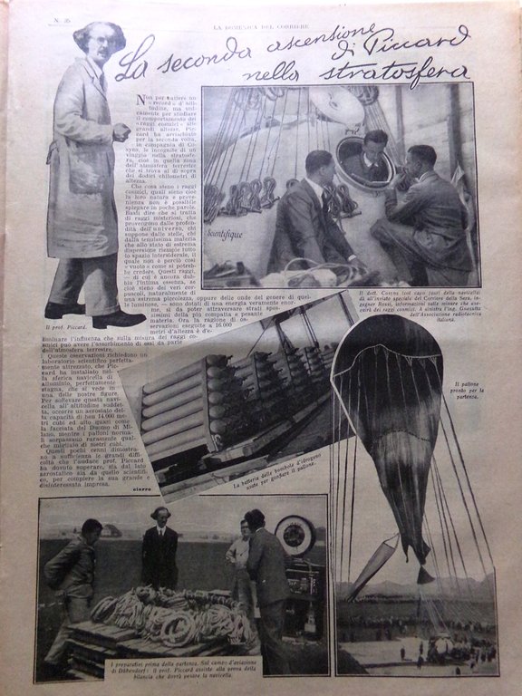La Domenica del Corriere 28 Agosto 1932 Piccard Raffaello Vegetariani …