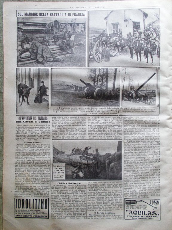 La Domenica del Corriere 28 Aprile 1918 WW1 Pensuti Battaglia …