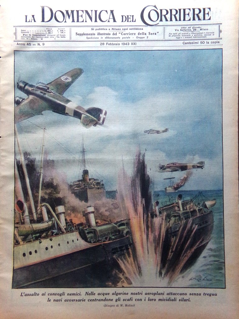 La Domenica del Corriere 28 Febbraio 1943 WW2 Vitamine Donne …