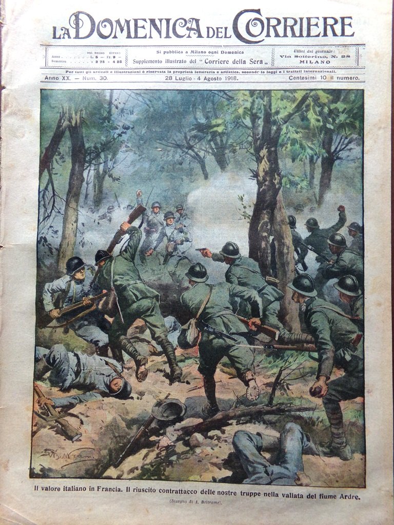 La Domenica del Corriere 28 Luglio 1918 WW1 Neera Albania …