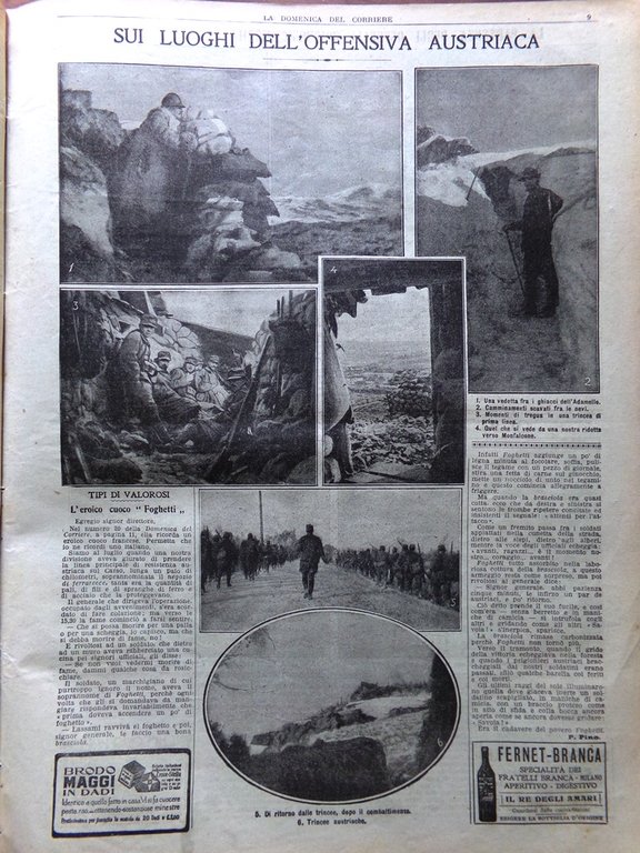 La Domenica del Corriere 28 Maggio 1916 WW1 Adamello Monfalcone …