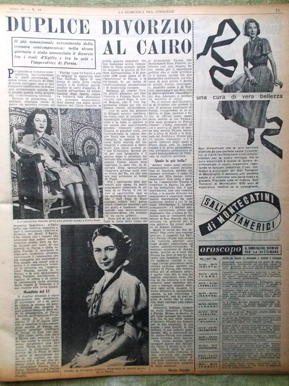 La Domenica del Corriere 28 Novembre 1948 Farida Fauzia Donne …