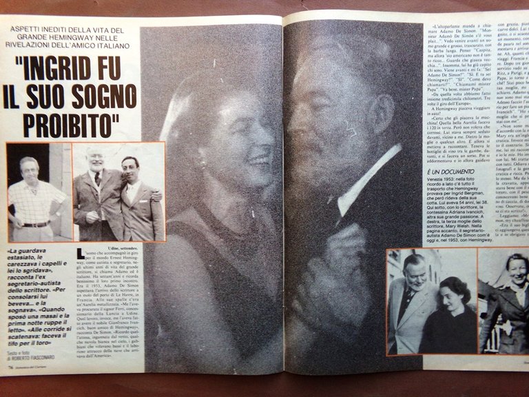 La Domenica del Corriere 28 Settembre 1989 De Greiff Hemingway …