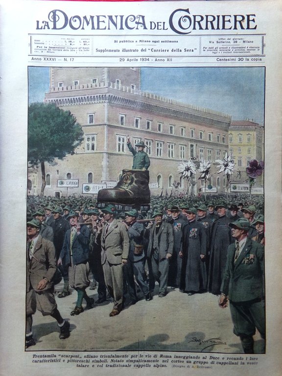 La Domenica del Corriere 29 Aprile 1934 Alpini Bologna Firenze …