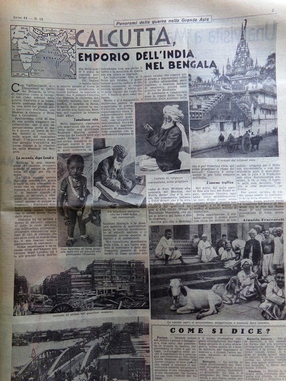 La Domenica del Corriere 29 Marzo 1942 WW2 Calcutta Marte …