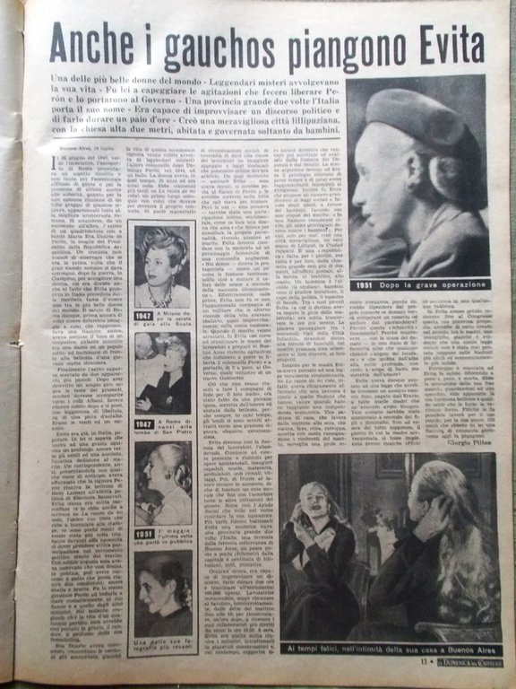 La Domenica del Corriere 3 Agosto 1952 Morte Evita Peron … | Immagine Gallery 2
