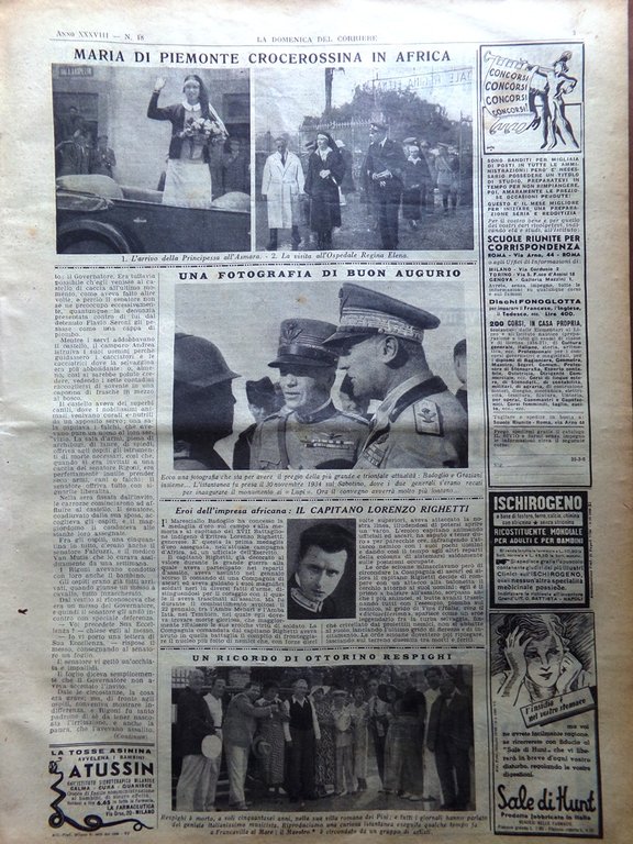 La Domenica del Corriere 3 Maggio 1936 Respighi Righetti Motore …