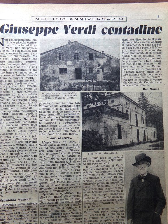 La Domenica del Corriere 3 Ottobre 1943 WW2 Giuseppe Verdi …