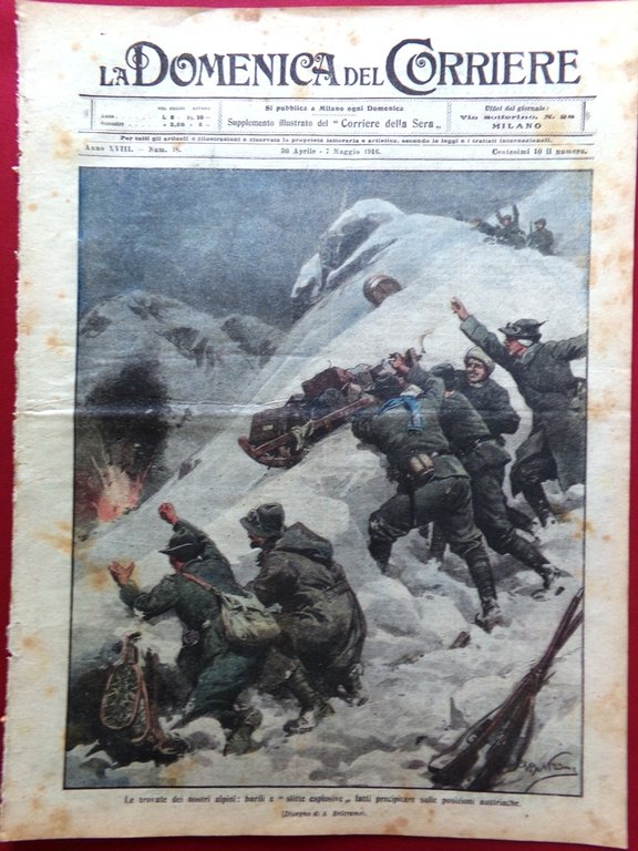 La Domenica del Corriere 30 Aprile 1916 WW1 Sagrado Zeppelin …