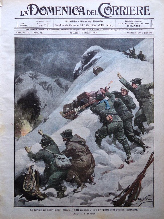 La Domenica del Corriere 30 Aprile 1916 WW1 Sagrado Zeppelin …