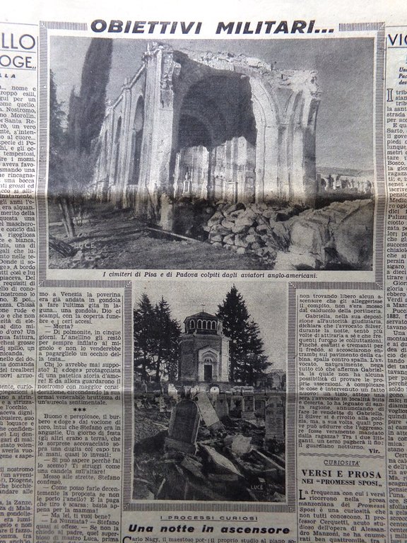 La Domenica del Corriere 30 Gennaio 1944 WW2 Cimitero Pisa …