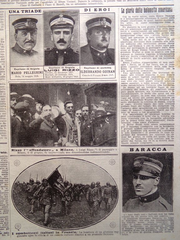 La Domenica del Corriere 30 Giugno 1918 WW1 Baracca Bafile …