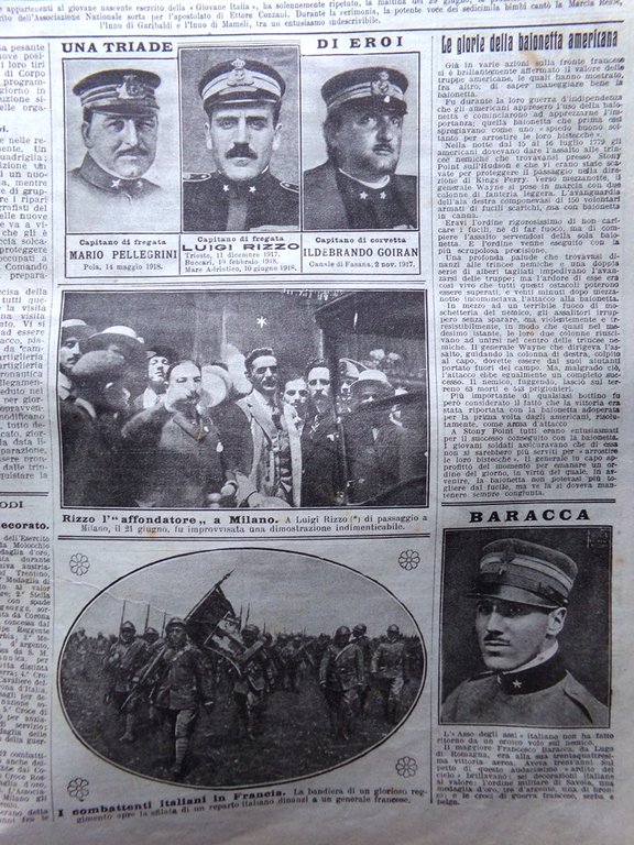 La Domenica del Corriere 30 Giugno 1918 WW1 Baracca Bafile …