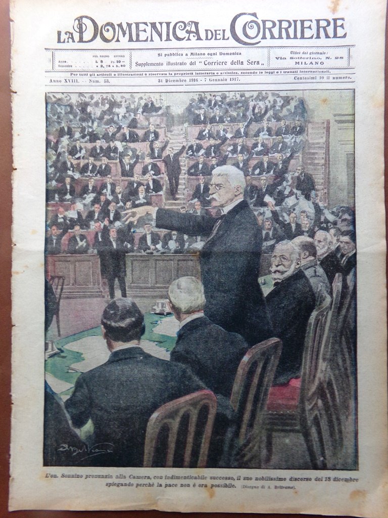 La Domenica del Corriere 31 Dicembre 1916 WW1 Sonnino Natale … | Immagine principale