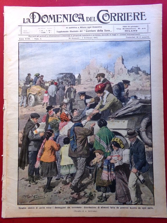 La Domenica del Corriere 31 Gennaio 1915 WW1 Terremoto Marsica …