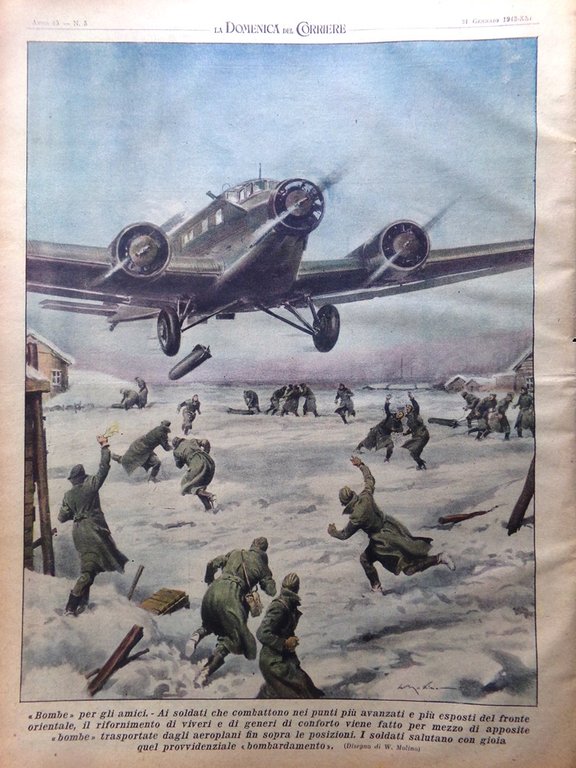 La Domenica del Corriere 31 Gennaio 1943 WW2 Vigili Fuoco …