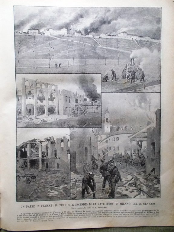 La Domenica del Corriere 4 Febbraio 1900 Incendio Cairate Ruskin …