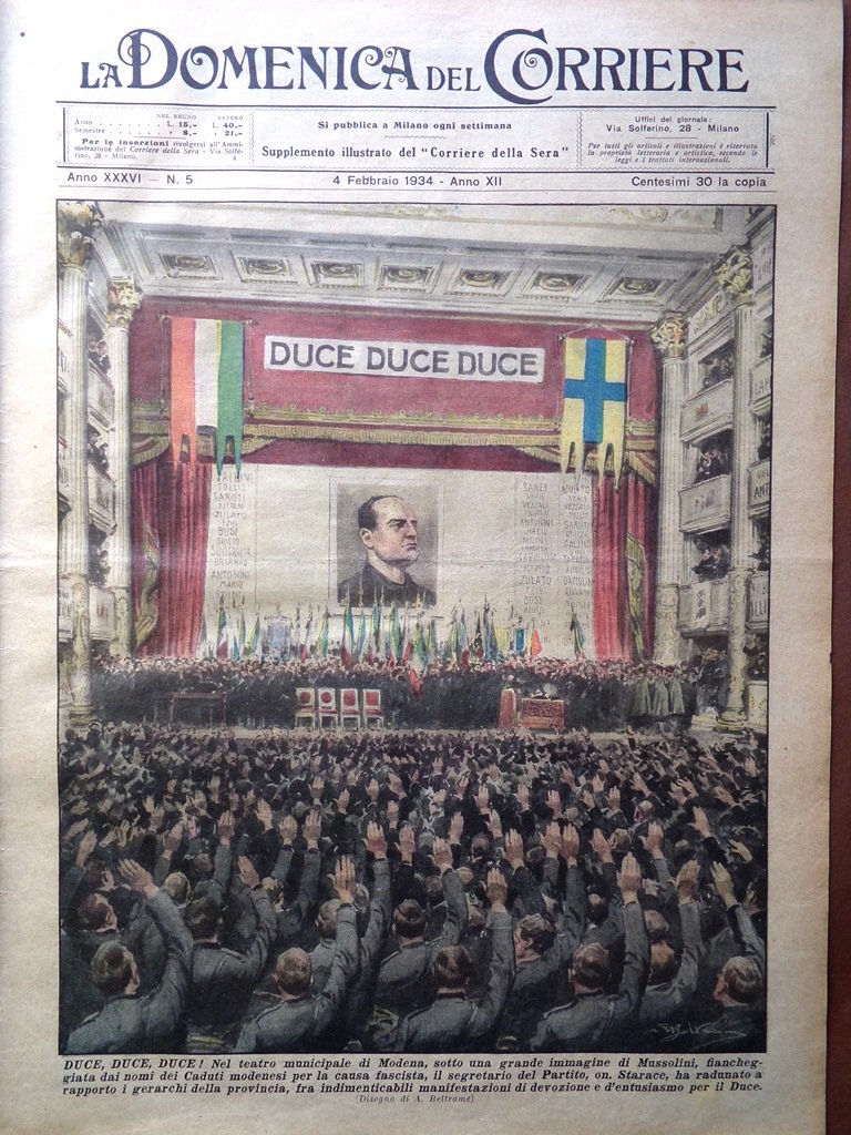 La Domenica del Corriere 4 Febbraio 1934 Duce Piccard Animali …