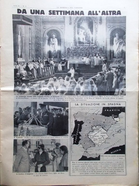 La Domenica del Corriere 4 Febbraio 1939 Catalogna Savoia Borbone …