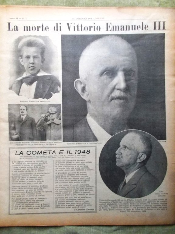 La Domenica del Corriere 4 Gennaio 1948 Vittorio Emanuele III …