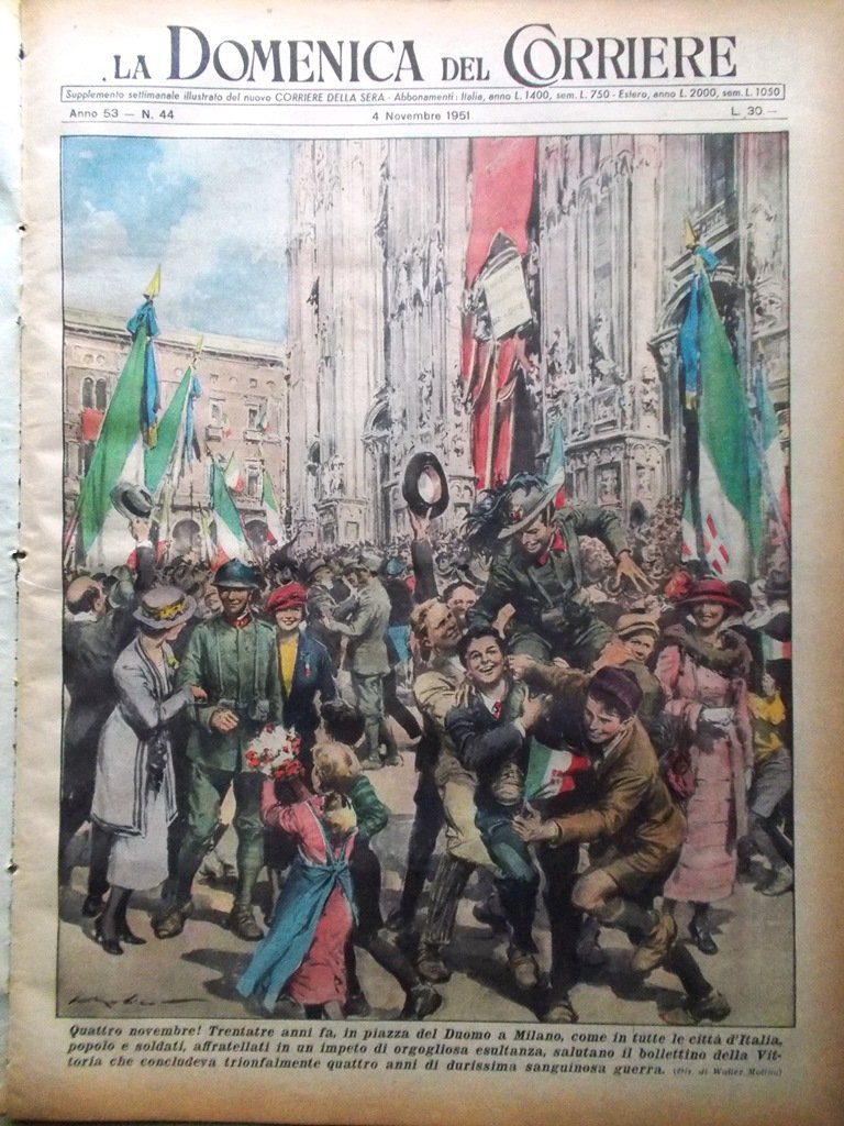 La Domenica del Corriere 4 Novembre 1951 Lopez Filippi Lollobrigida …