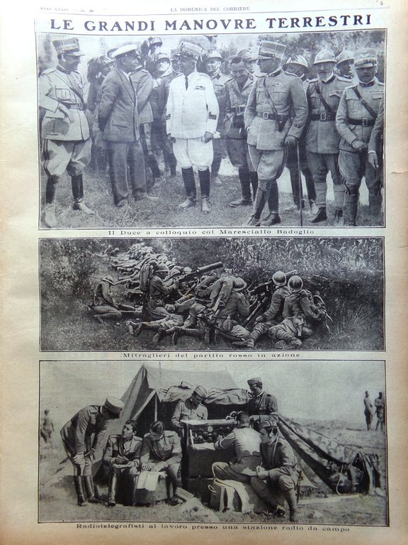 La Domenica del Corriere 4 Settembre 1932 Manovre Ellero Gorilla …