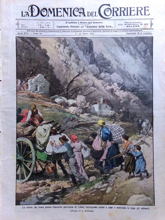 La Domenica del Corriere 5 Aprile 1914 Frana Clauzetto Mistral …