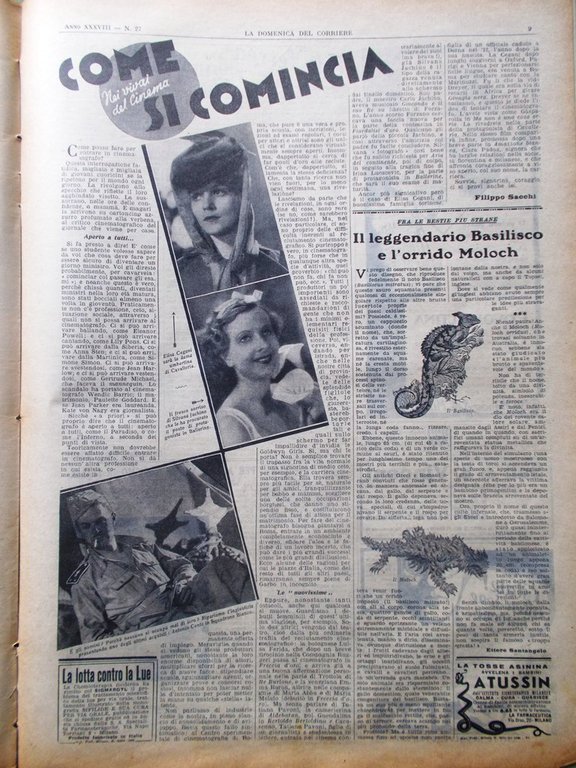 La Domenica del Corriere 5 Luglio 1936 Basilisco Moloch Ogaden …