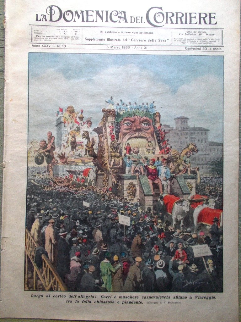 La Domenica del Corriere 5 Marzo 1933 Carnevale di Viareggio … | Immagine principale