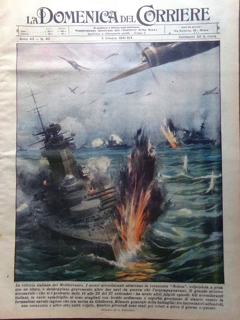La Domenica del Corriere 5 Ottobre 1941 WW2 Vittoria Mediterraneo …