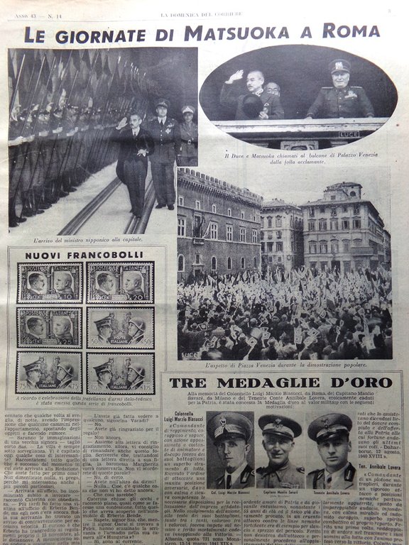 La Domenica del Corriere 6 Aprile 1941 WW2 Matsuoka Toscano …