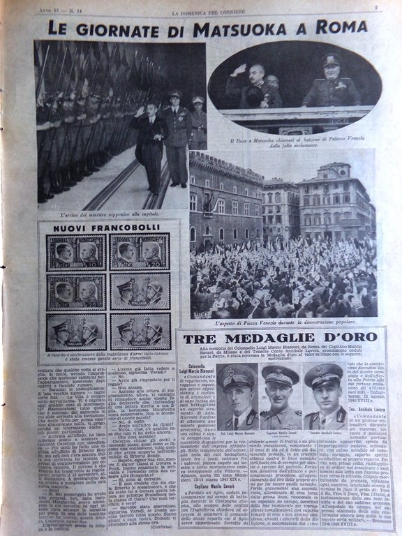 La Domenica del Corriere 6 Aprile 1941 WW2 Matsuoka Toscano …
