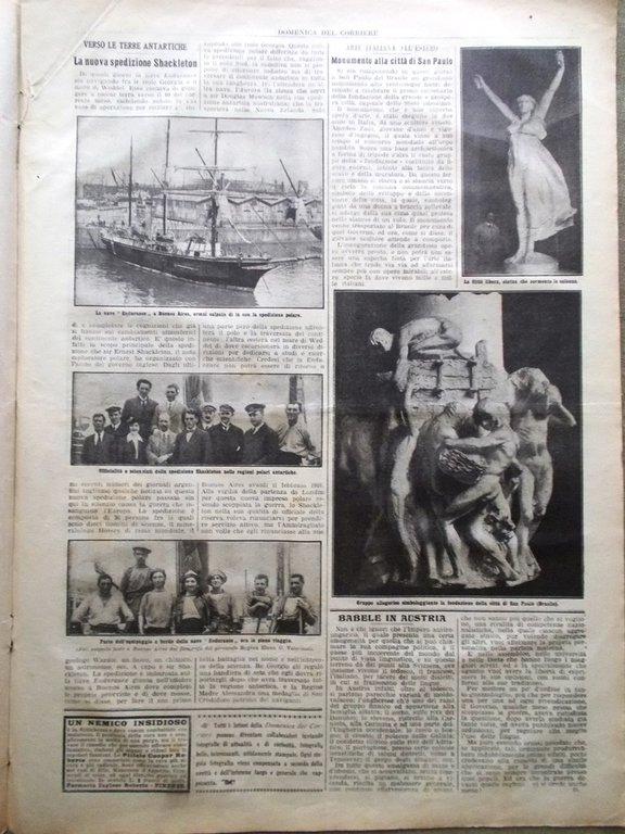 La Domenica del Corriere 6 Dicembre 1914 WW1 Shackleton Tedeschi …