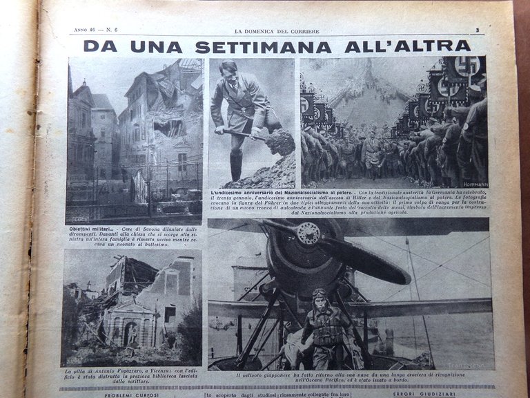 La Domenica del Corriere 6 Febbraio 1944 WW2 Hitler Casa …