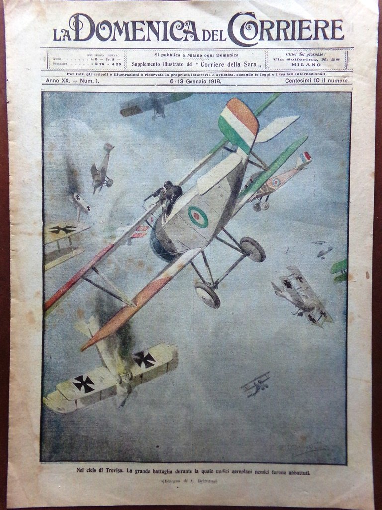 La Domenica del Corriere 6 Gennaio 1918 WW1 Treviso Grappa …