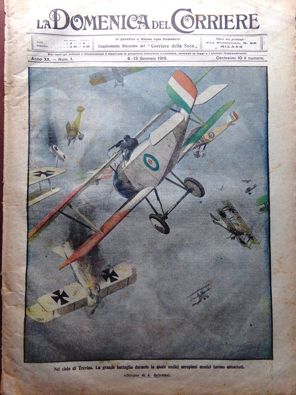 La Domenica del Corriere 6 Gennaio 1918 WW1 Treviso Grappa …