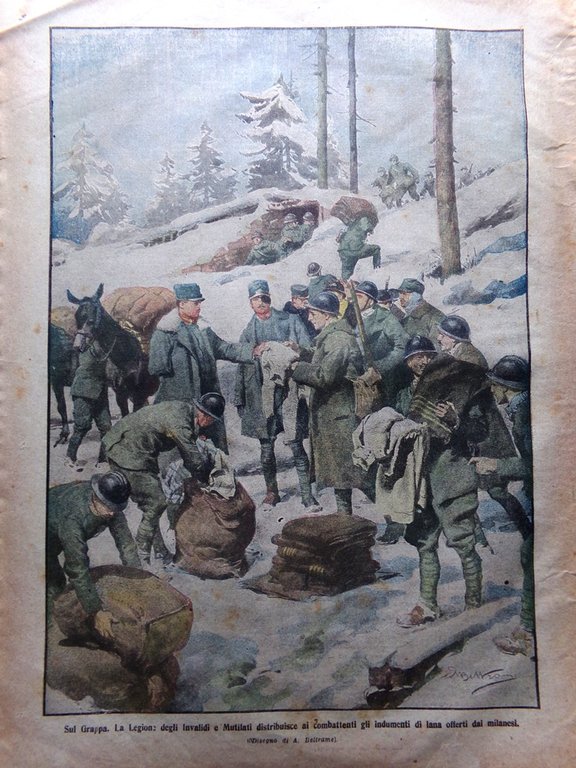 La Domenica del Corriere 6 Gennaio 1918 WW1 Treviso Grappa …