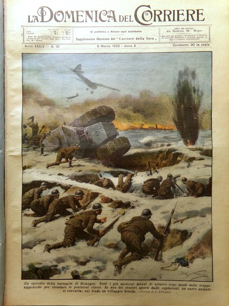 La Domenica del Corriere 6 Marzo 1932 Battaglia Shangai Cina …