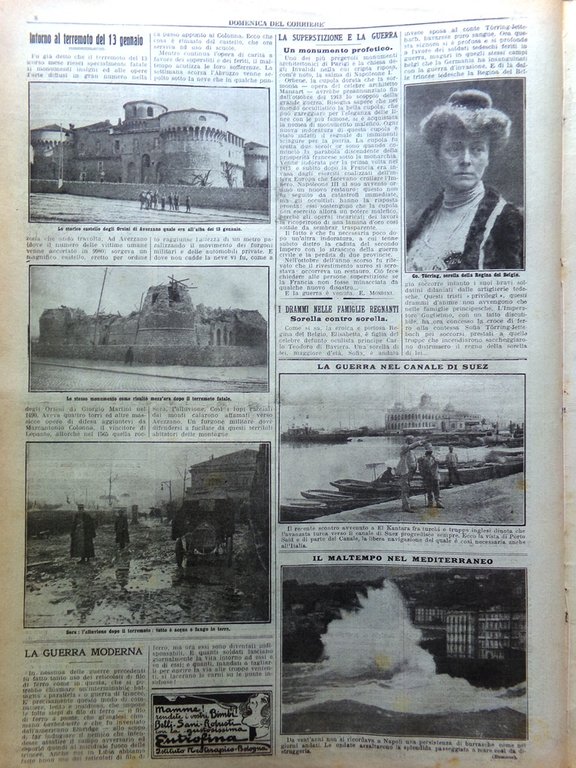 La Domenica del Corriere 7 Febbraio 1915 WW1 Giordano Avezzano …
